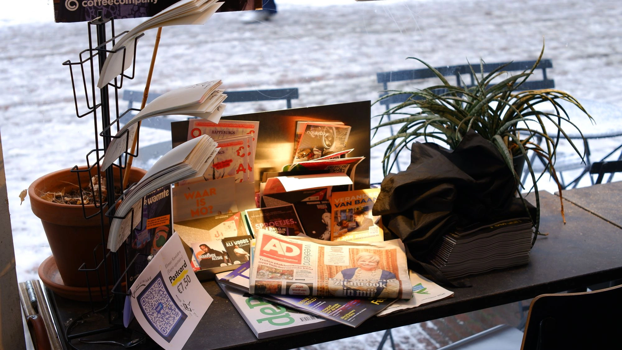 2026-01-04 - xt35 - color - NL - Rotterdam - Newspapers on coffee table beside plant