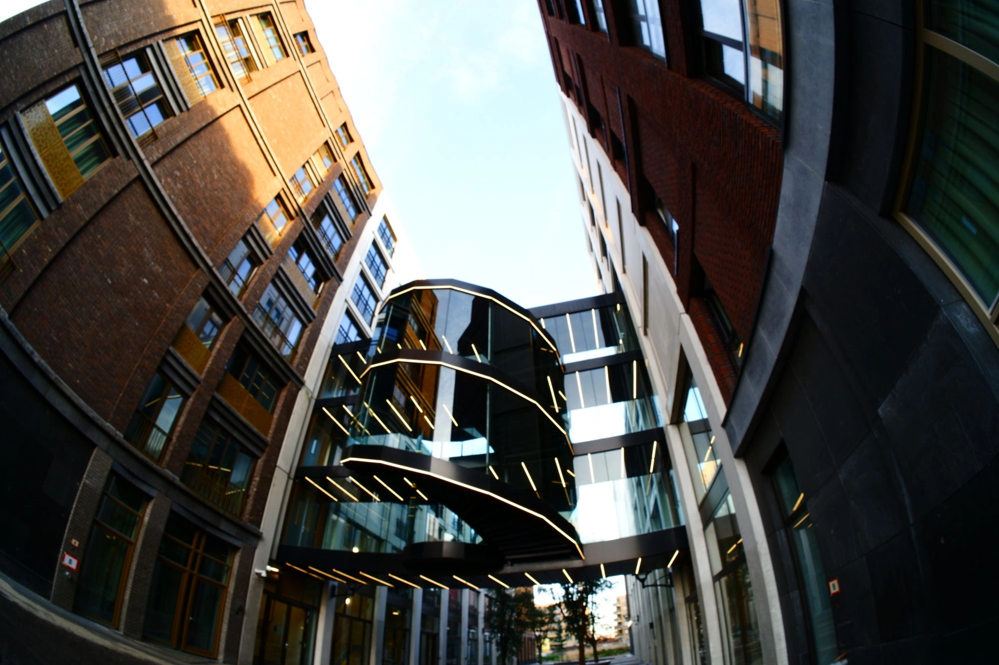 Black, glass, spiral staircase