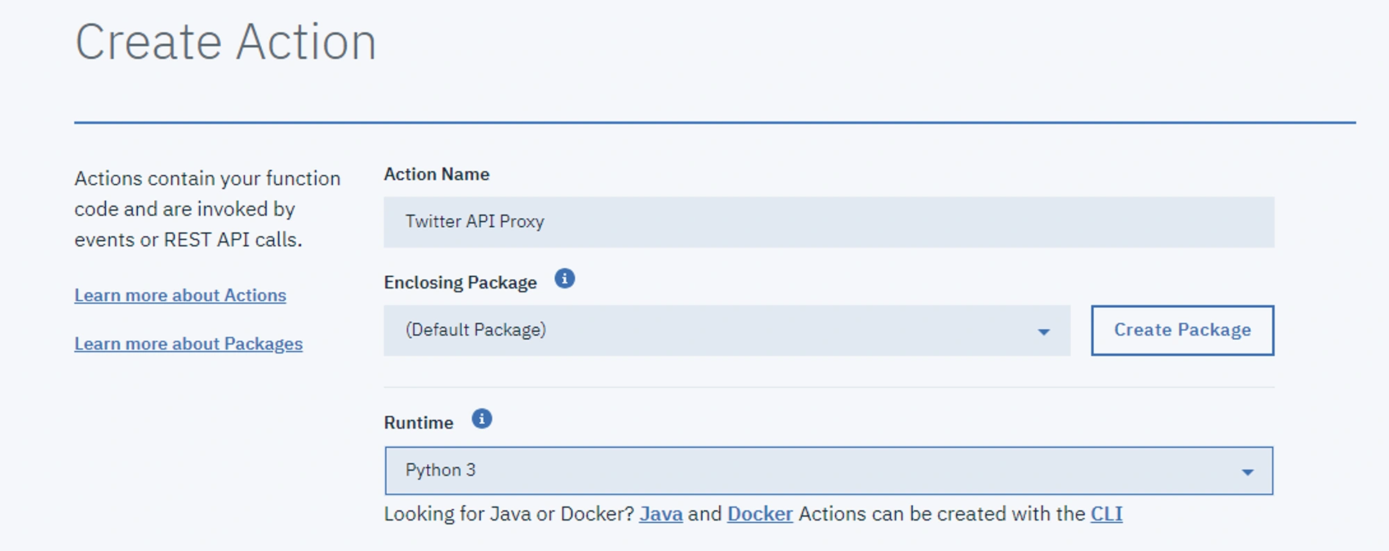 Action Creation Page