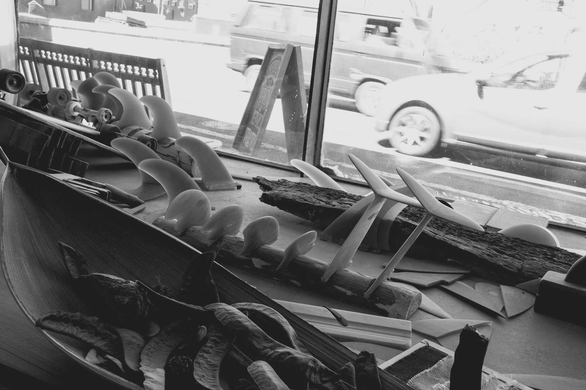 2022-02-14 - Cape Town - Surfboard parts in shop window.j